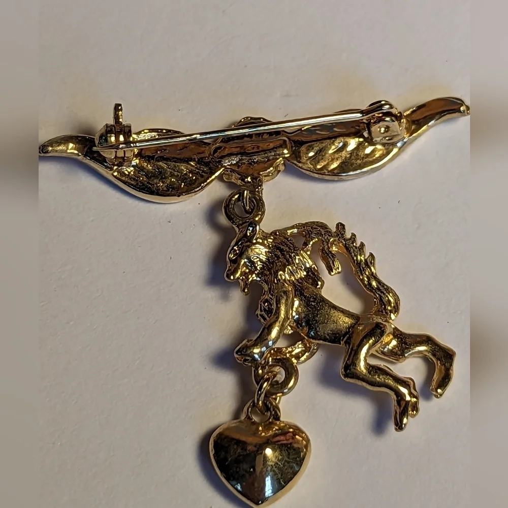 Lion Angel Gryffin pin brooch rhinestone 10k gold plated Mystical Magical Royal